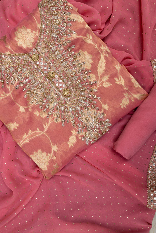 Tissue Unstitched Suit And Dupatta With Woven Zari