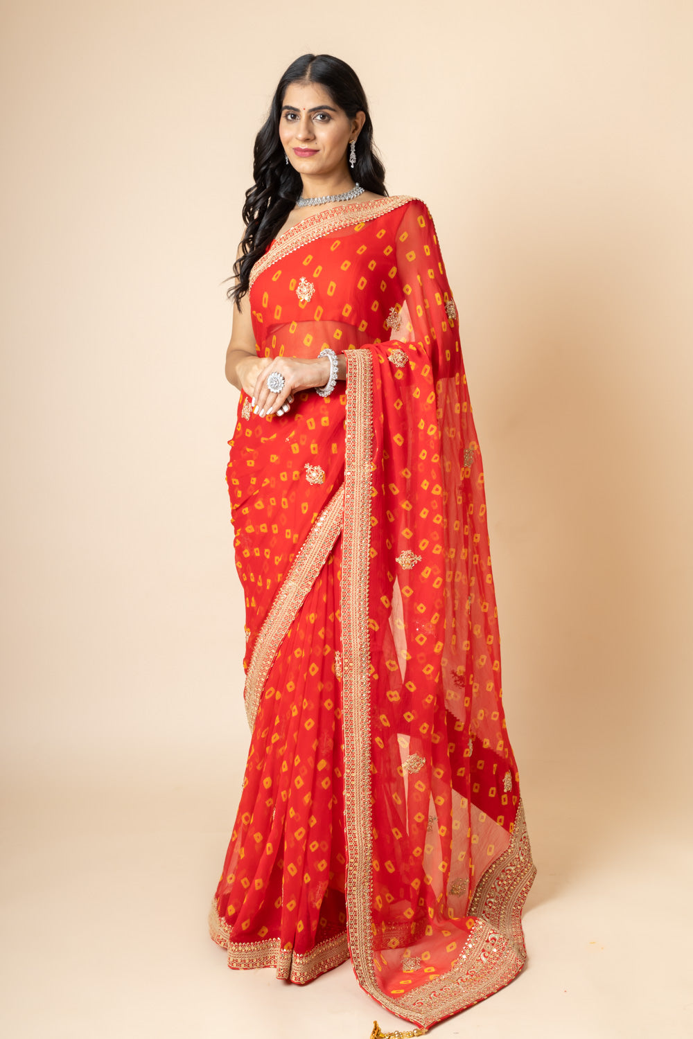 Georgette Sequence Saree With Bandhini Print