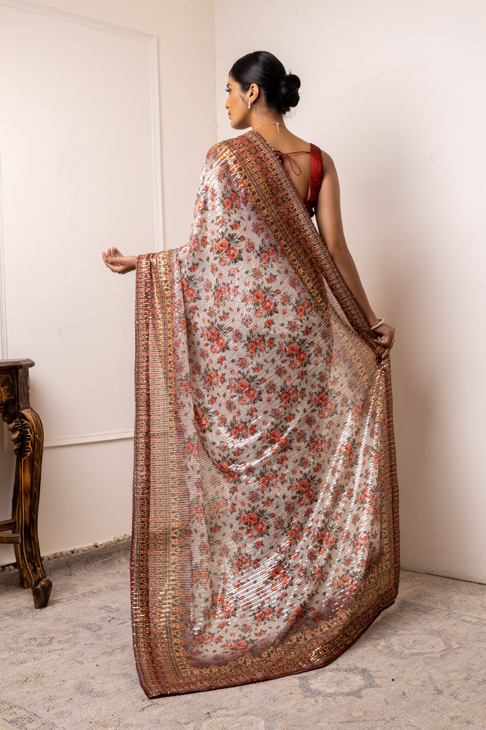 Net Embroidered Saree With Sequence Work