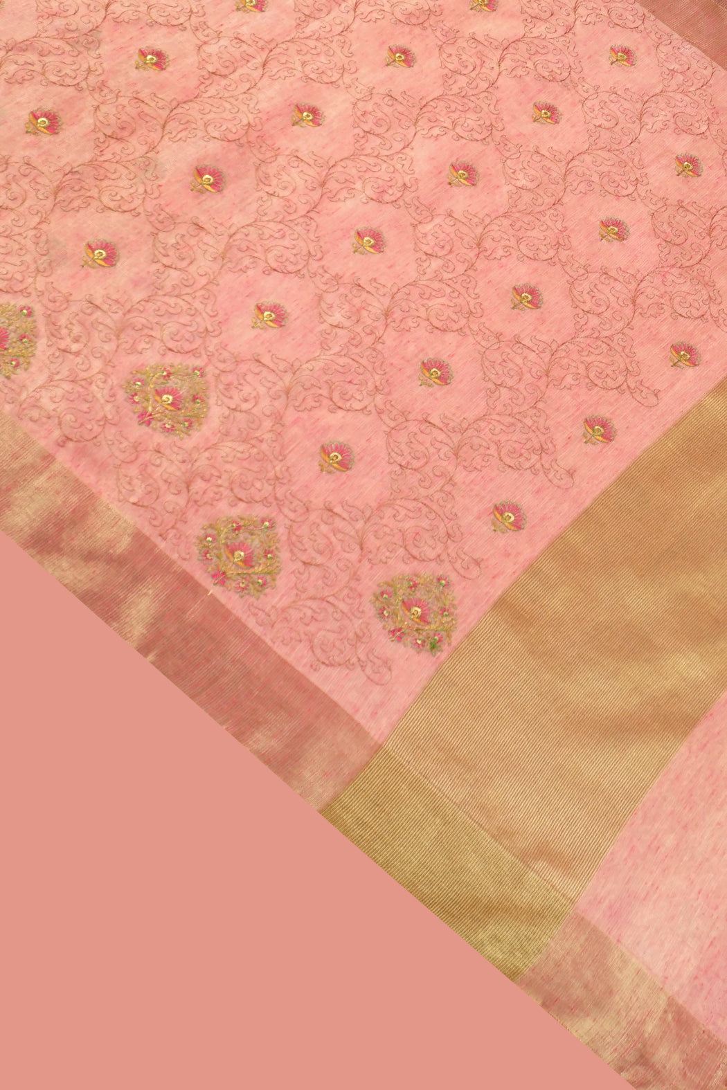 Cotton Embroidered Saree With Zari Border