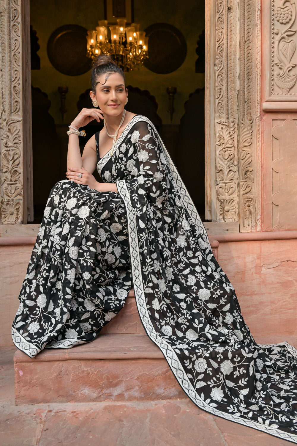 Georgette Embroidered Sequence Saree