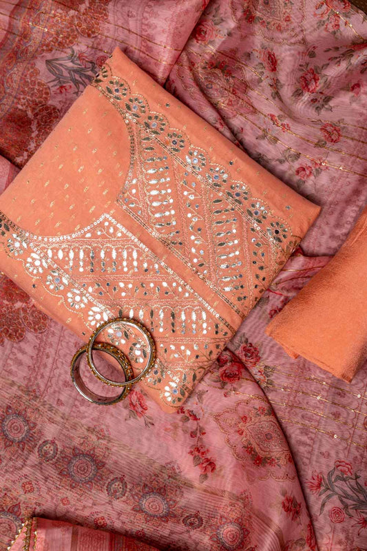 Chanderi Cotton Unstitched Suit With Dupatta