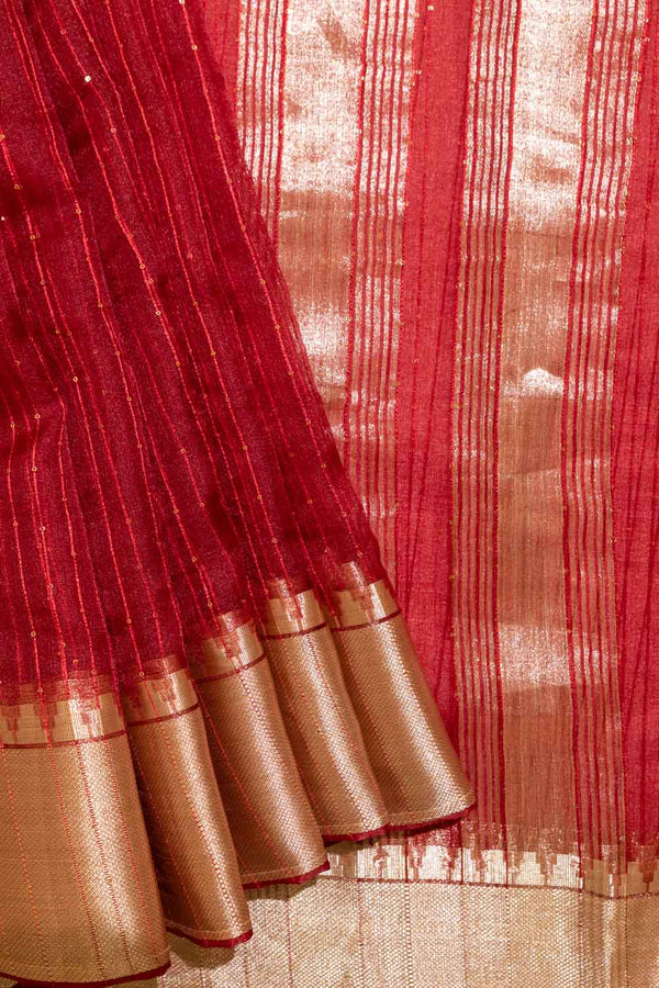 Woven Linen Banarasi Saree With Sequence Work