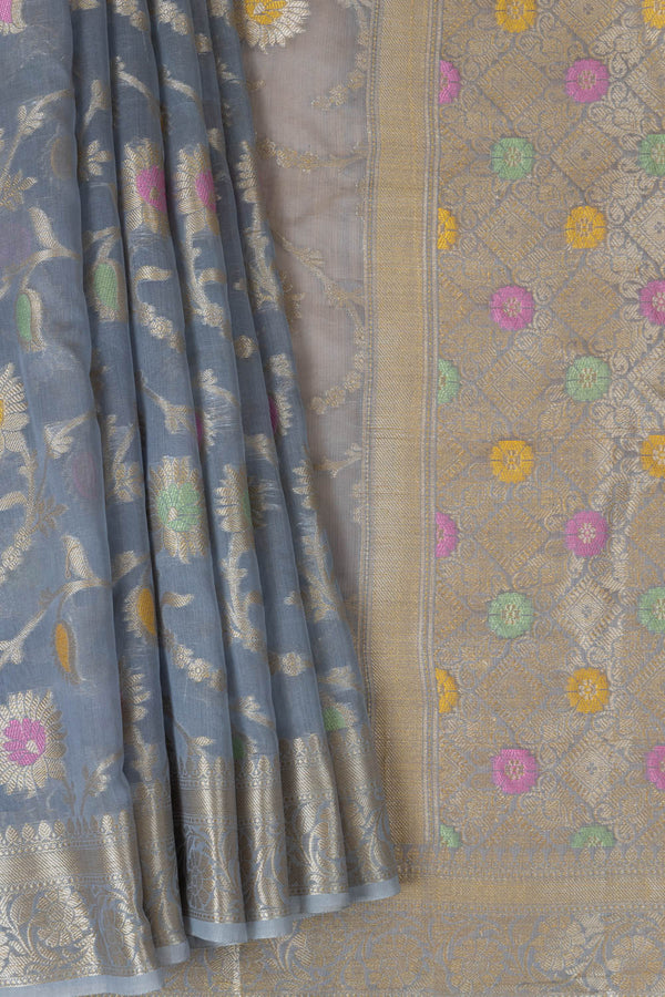 Chanderi Cotton Woven Zari Saree With Floral Pattern