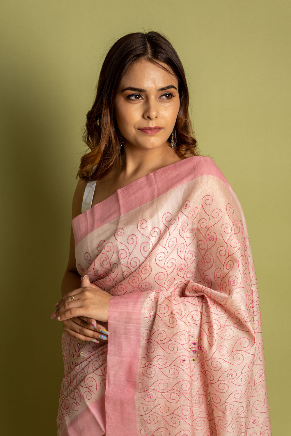 Cotton Embroidered Saree With Zari Thread Work