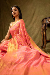 Panna Sarees-Chiffon Banarasi Woven Zari Saree
