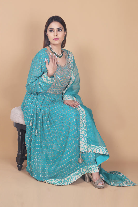 Georgette Readymade Suit With Organza Dupatta