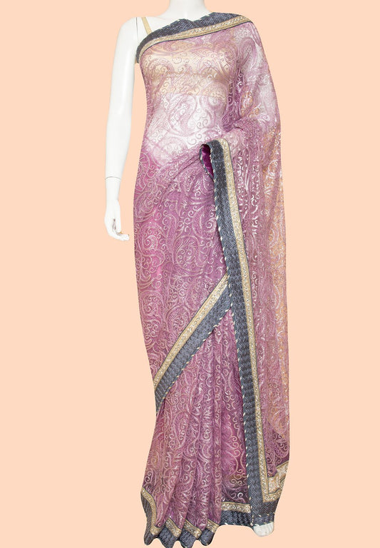 Net Embroidered Saree With Patch, Sequence Work