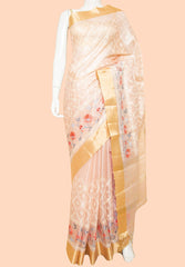 Cotton Banarasi Woven Embroidered Saree With Resham Work & Zari Work freeshipping - Panna Sarees