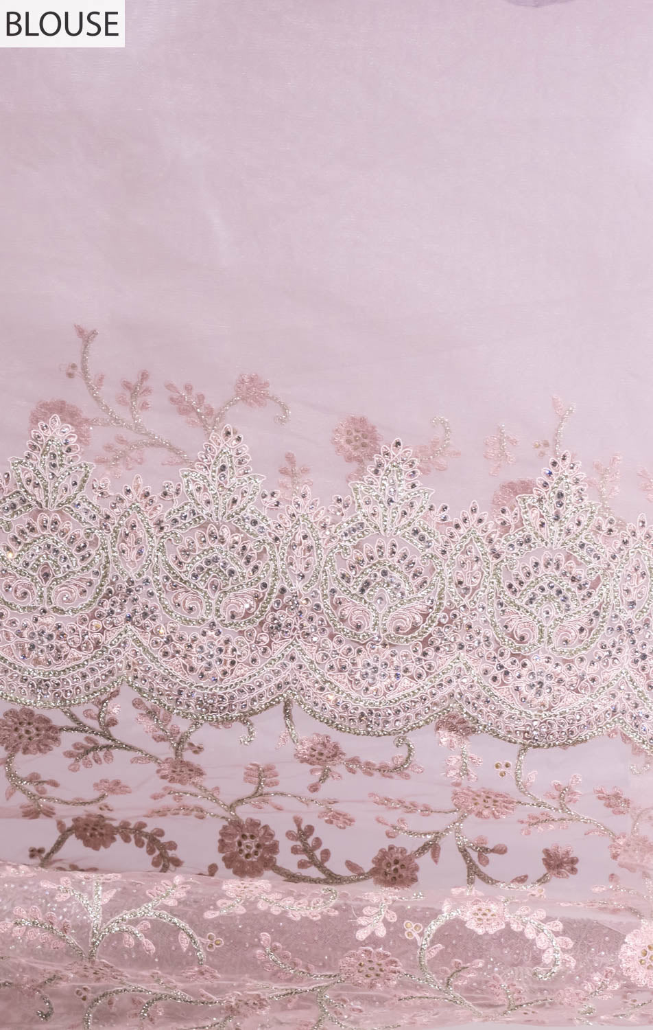 Net Embroidered Swarovski Saree With Stone Work