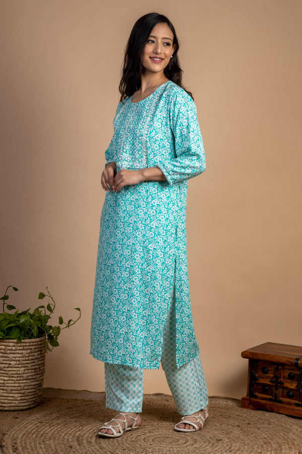 Cotton Kurti And Pant With Sequence Work & Thread Work