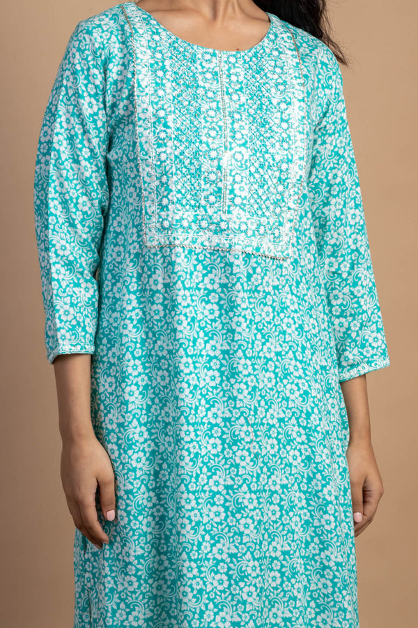 Cotton Kurti And Pant With Sequence Work & Thread Work