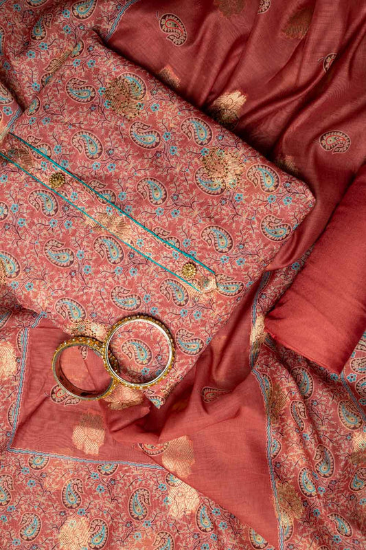 Chanderi Cotton Unstitched Suit And Dupatta With Swarovski Work