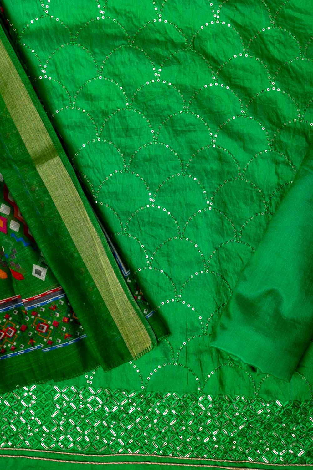 Cotton Unstitched Suit And Dupatta With Sequence Work & Thread Work