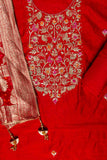 Organza Unstitched Suit And Dupatta With Bead Work & Gotta Patti