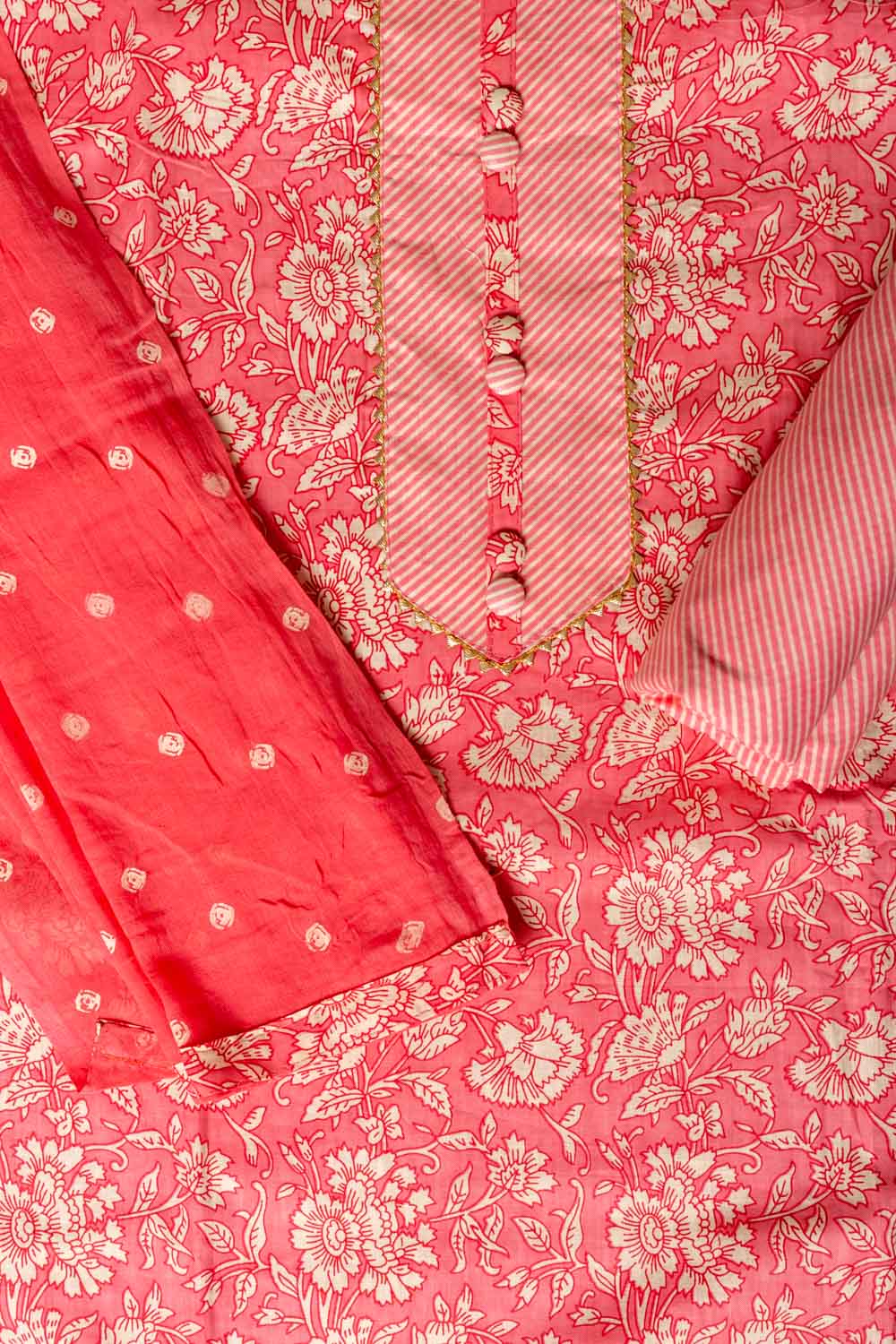 Cotton Unstitched Suit And Dupatta With Floral Print