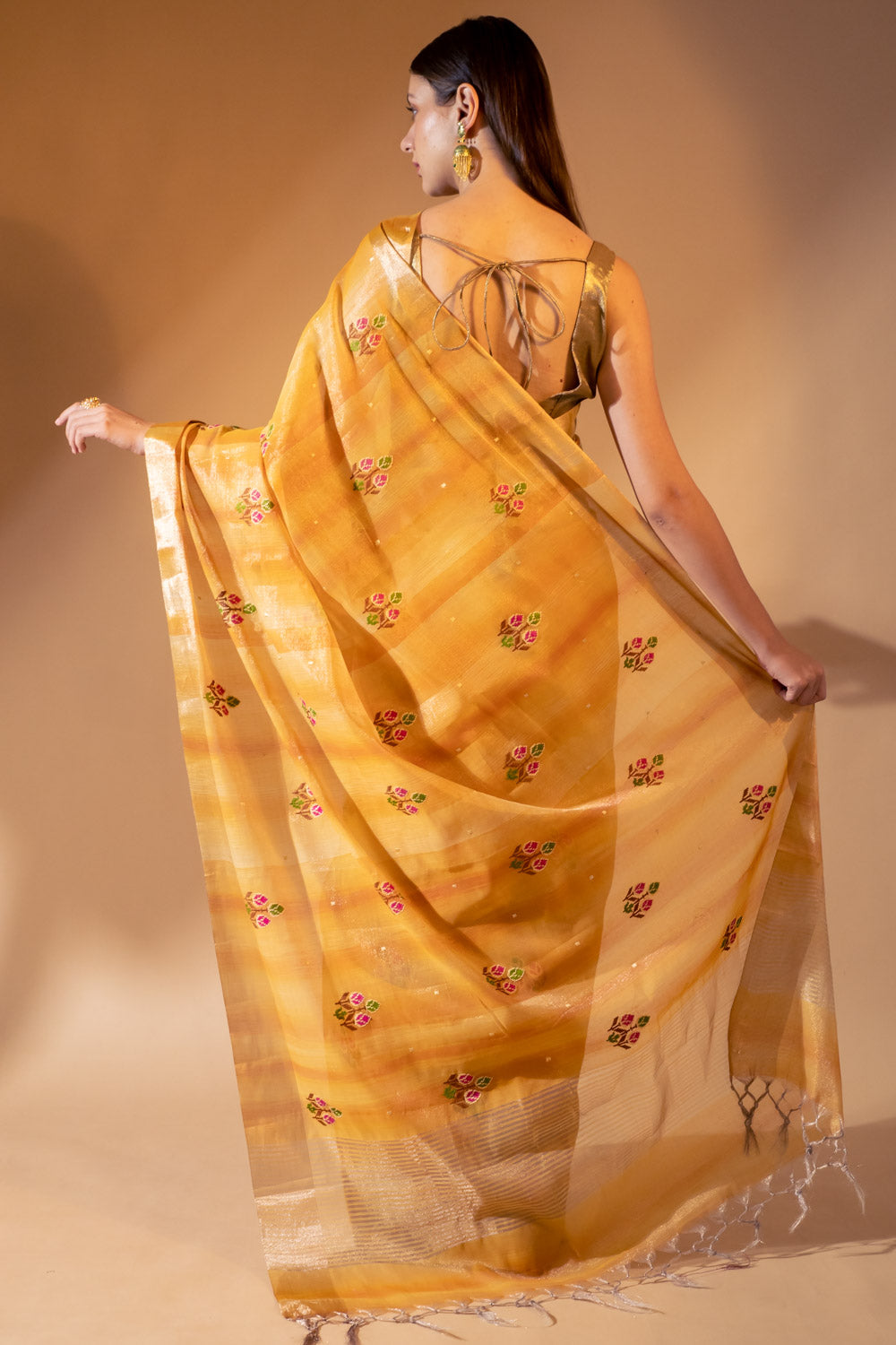 Linen Tissue Embroidered Saree With Zari Thread