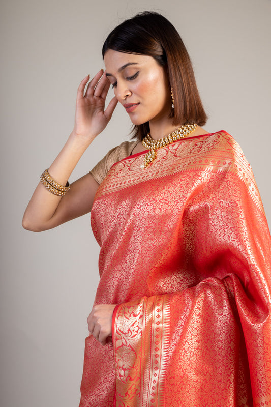 South Indian Silk Saree With Zari Brocade Work