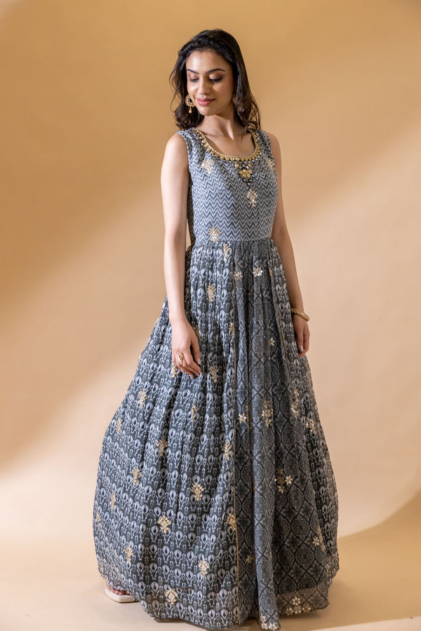 Georgette Floor Length Readymade Suit With Mirror Work