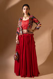 Georgette Short Top Lehenga Set With Readymade Blouse