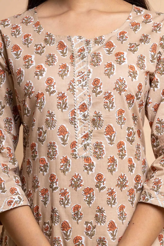 Cotton Long Kurta With Floral Print