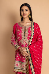 Georgette Readymade Suit And Dupatta With Swarovski Work