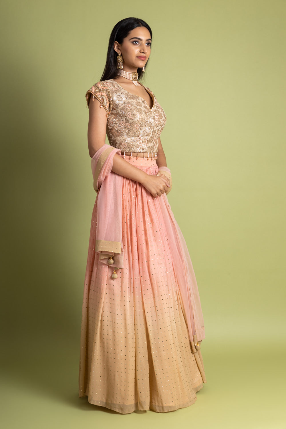 Georgette Lehenga Set And Net Dupatta With Readymade Blouse